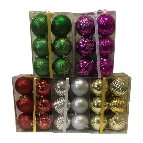 Decorated Ball Ornament, 80 mm H, PVC, Blue/Gold/Green/Purple/Red/Silver