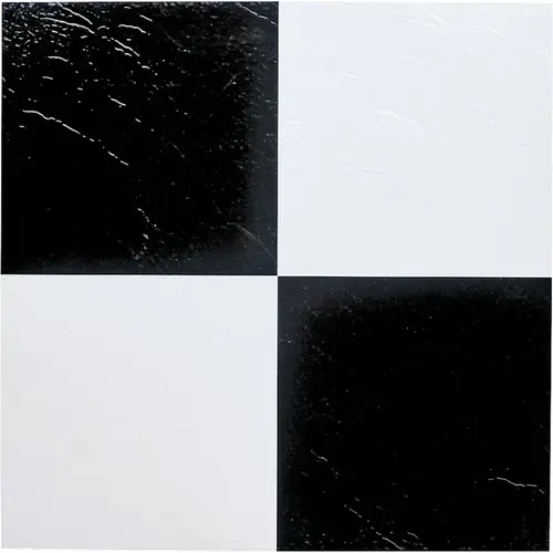 Vinyl Self-Adhesive Floor Tile, 12 in L Tile, 12 in W Tile, Square Edge, Black/White - pack of 45