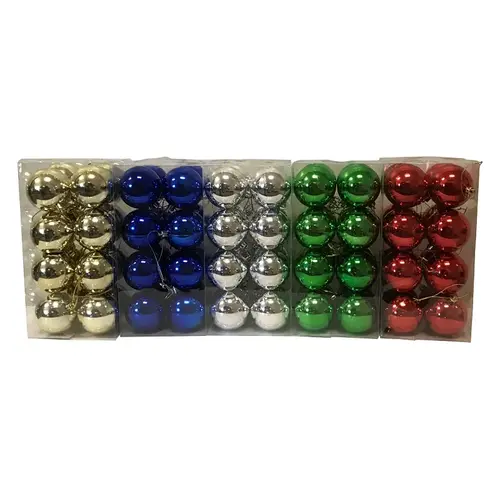Ball Ornament, 60 mm H, PVC, Blue/Gold/Green/Red/Silver