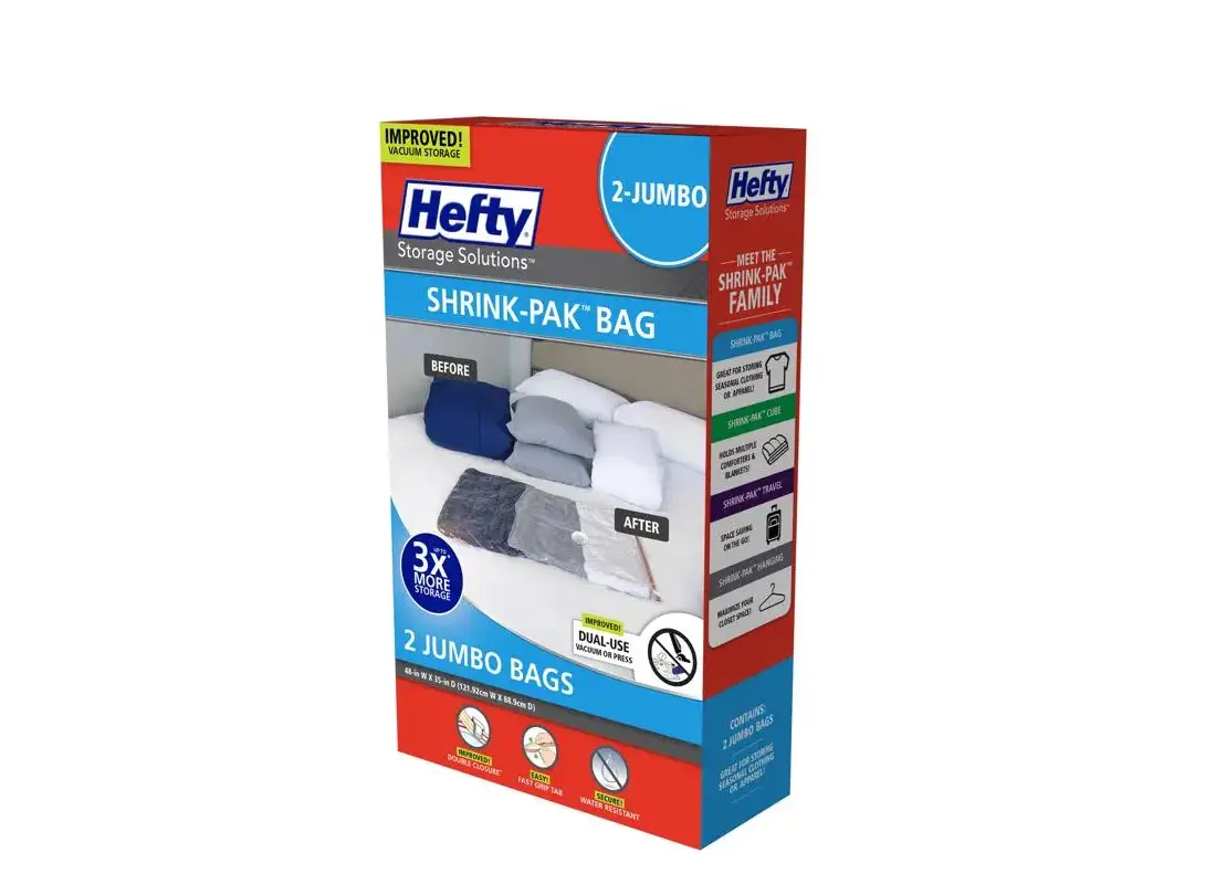 Hefty HFTPDQ70484633 Vacuum Cube Storage Bags Shrink-Pak Clear
