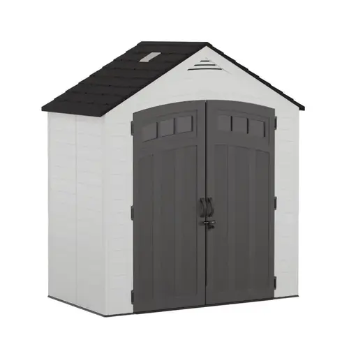 Storage Shed Vista 7 ft. x 4 ft. Plastic Vertical Peak with Floor Kit Gray Cobblestone Storage Shed Vista 7 ft. x 4 ft. Plastic Vertical Peak with Floor Kit Gray Cobblestone