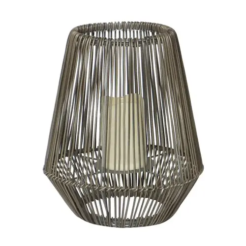 Lantern Gray Metal/Resin 12" H Poly Rattan Gray Lantern Gray Metal/Resin 12" H Poly Rattan Gray