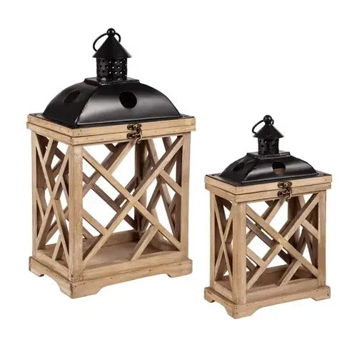 Lantern Two Mantle Metal/Wood Hurricane Black/Brown Black/Brown Pair Lantern Two Mantle Metal/Wood Hurricane Black/Brown Black/Brown Pair