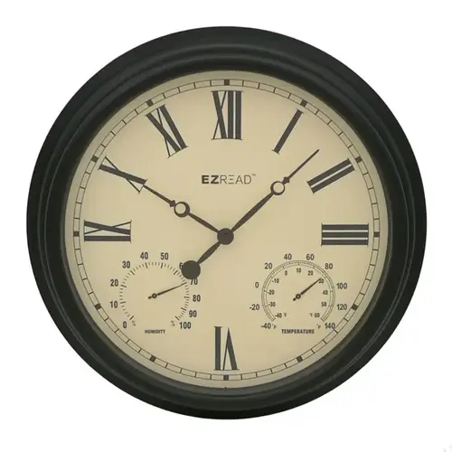 Clock/Thermometer/Hygrometer EZ Read Classic Metal Black 15" Black - pack of 4