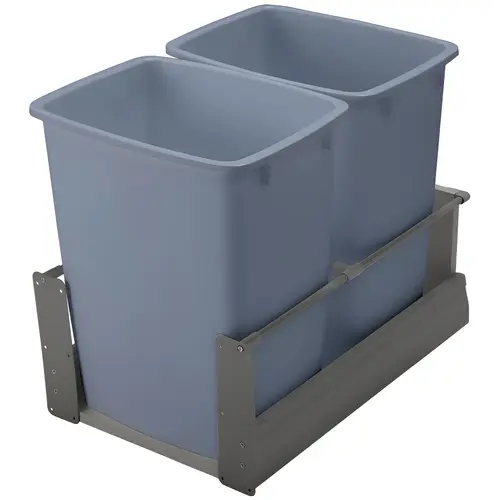 Waste Bin Pull-Out, Hafele Matrix, Double 49 l / 49 l 2 x 52 qt Min. 24" Frame: anthracite, bottom and back: black melamine, bin: gray; 2 x 52 qt Frame: Steel Bottom & back: Particle board Bin: Plastic Waste Bin Pull-Out, Hafele Matrix, Double 49 l / 49 l 2 x 52 qt Min. 24" Frame: anthracite, bottom and back: black melamine, bin: gray; 2 x 52 qt Frame: Steel Bottom & back: Particle board Bin: Plastic