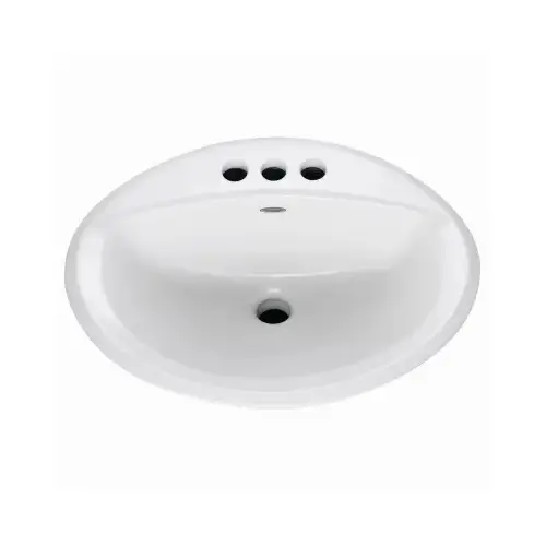 AQUALYN Series 0476.028.020 Countertop Sink, Oval Basin, 3-Deck Hole, 20-3/8 in OAW, 17-3/8 in OAH White