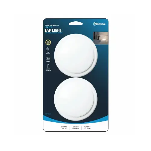 Tap Utility Light, AA Battery, LED Lamp, 60 Lumens, 3000 K Color Temp, White - pack of 2
