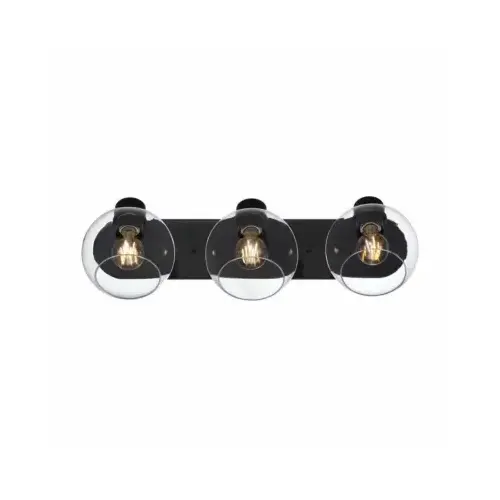 Hyson 3 Light Indoor Vanity Wall Fixture, Glass Globes, Matte Black Finish Hyson 3 Light Indoor Vanity Wall Fixture, Glass Globes, Matte Black Finish