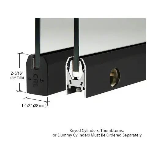 Matte Black 1/2" Glass Low Profile Tapered Door Rail With Lock - 35-3/4" Length