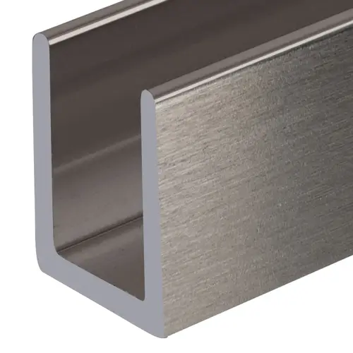 Brushed Nickel Frameless Shower Door Aluminum Deep U-Channel for 3/8" Thick Glass - 144" Length