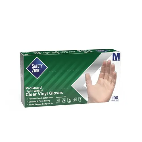 Powder Free Vinyl Disposable Gloves, Clear, Medium