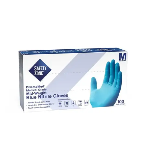 Fentanyl Tested Medical Grade Powder Free Nitrile Disposable Gloves, Blue, Medium White