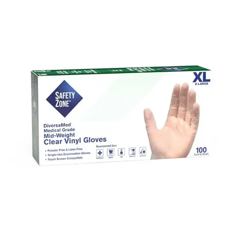 Medical Grade Powder Free Vinyl Disposable Gloves, Clear, Extra Large Medical Grade Powder Free Vinyl Disposable Gloves, Clear, Extra Large
