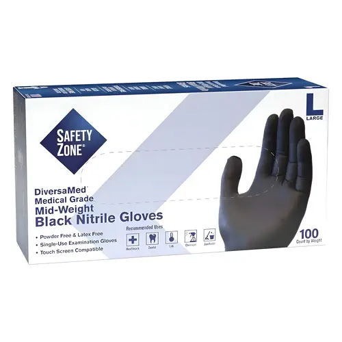 Fentanyl Tested Medical Grade Powder Free Nitrile Disposable Gloves, Black, Large Fentanyl Tested Medical Grade Powder Free Nitrile Disposable Gloves, Black, Large