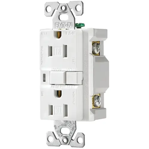 TRAFCI15W-K AFCI Receptacle, 2 -Pole, 15 A, 125 V, Back, Side Wiring, NEMA: 5-15R, White TRAFCI15W-K AFCI Receptacle, 2 -Pole, 15 A, 125 V, Back, Side Wiring, NEMA: 5-15R, White