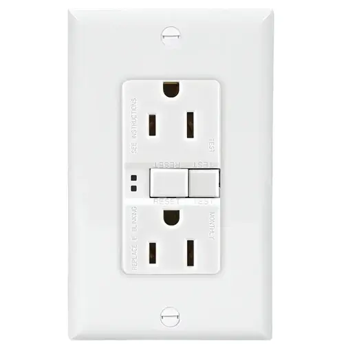 GFCI Duplex Receptacle, 2 -Pole, 15 A, 125 V, Back, Side Wiring, NEMA: 5-15R, White GFCI Duplex Receptacle, 2 -Pole, 15 A, 125 V, Back, Side Wiring, NEMA: 5-15R, White