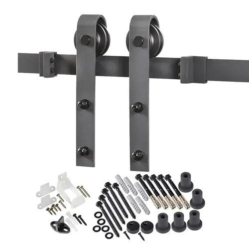Bent Strap Barn Door Hardware Kit, 96 in L Track, Steel, Matte, Wall Mounting, For: Barn Door Bent Strap Barn Door Hardware Kit, 96 in L Track, Steel, Matte, Wall Mounting, For: Barn Door