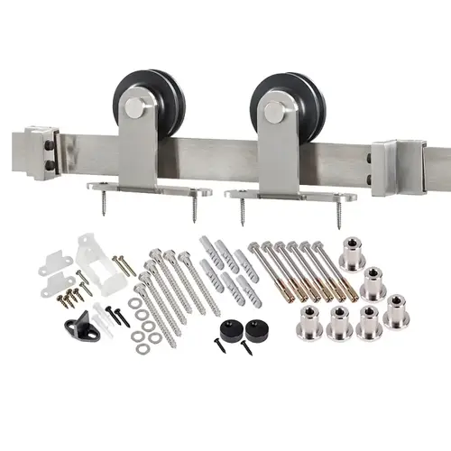 Straight Strap Barn Door Hardware Kit, 96 in L Track, Steel, Stainless Steel, Wall Mounting Straight Strap Barn Door Hardware Kit, 96 in L Track, Steel, Stainless Steel, Wall Mounting
