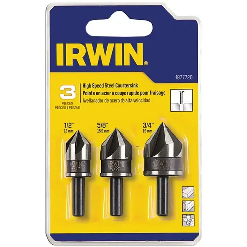 Countersink Set: 3 Pc, 1/2 to 3/4" Head Dia, 5 Flute, 82 degree Included Angle Black Oxide Countersink Set: 3 Pc, 1/2 to 3/4" Head Dia, 5 Flute, 82 degree Included Angle Black Oxide