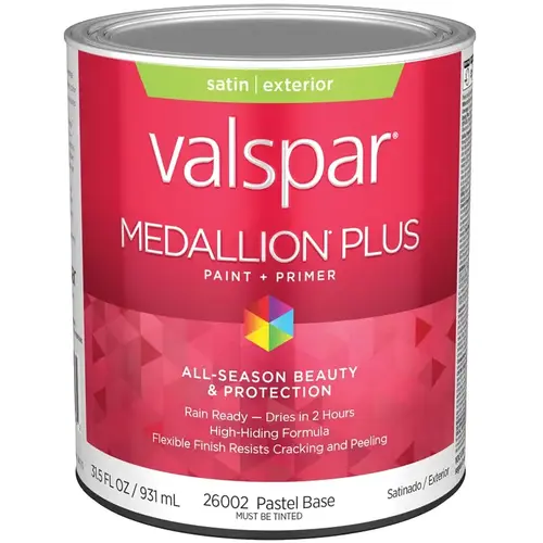 Medallion Plus Premium Paint & Primer Satin Exterior Paint, Pastel Base, 1 Qt. Medallion Plus Premium Paint & Primer Satin Exterior Paint, Pastel Base, 1 Qt.