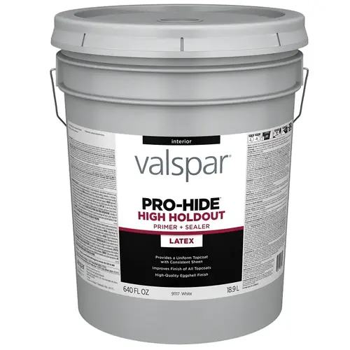 Valspar Pro-Hide 91117 Interior High-Holdout Primer, White, 5 gal, Plastic Pail Valspar Pro-Hide 91117 Interior High-Holdout Primer, White, 5 gal, Plastic Pail