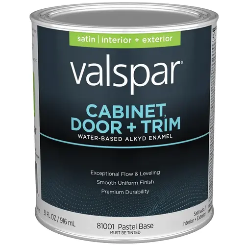 Valspar 8100 Cabinet, Door and Trim Paint Enamel, Water Base, Satin Sheen, Pastel Base, 5 gal