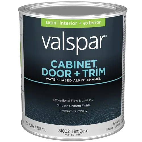 Cabinet, Door & Trim Waterborne Alkyd Satin Interior/Exterior Enamel, Tint Base, 1 Qt. White
