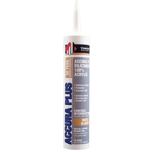 ACCURA PLUS Silicone Sealant, White, 7 to 14 days Curing, 40 to 140 deg F, 10.1 fl-oz Tube