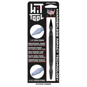 HIT TOOL CP0PP0 Prick Punch and Center Punch, 1/8, 3/16 in Tip, 7 in L, Steel, Black-Oxide