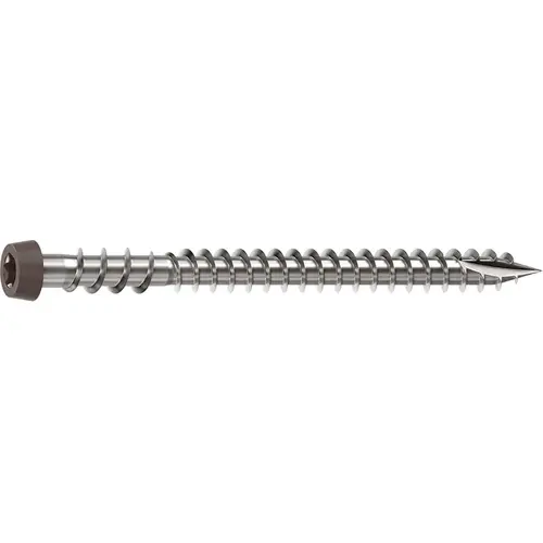 Deck Screw, #10 Thread, 2-1/2 in L, Reverse Upper Thread, Trim Head, Star Drive, Sharp, Type-17 Point Dark Brown - pack of 350 Deck Screw, #10 Thread, 2-1/2 in L, Reverse Upper Thread, Trim Head, Star Drive, Sharp, Type-17 Point Dark Brown - pack of 350