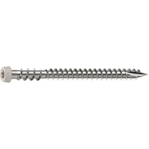 Deck Screw, #10 Thread, 2-1/2 in L, Reverse Upper Thread, Trim Head, Star Drive, Sharp, Type-17 Point Stone Gray - pack of 350 Deck Screw, #10 Thread, 2-1/2 in L, Reverse Upper Thread, Trim Head, Star Drive, Sharp, Type-17 Point Stone Gray - pack of 350