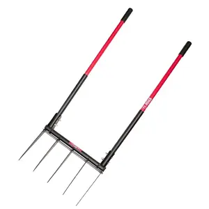 Bully Tools 92627 Broadfork, 20 in W Tine, 11 in L Tines, Fixed Tine, 5-Tine, Steel Tine, Steel