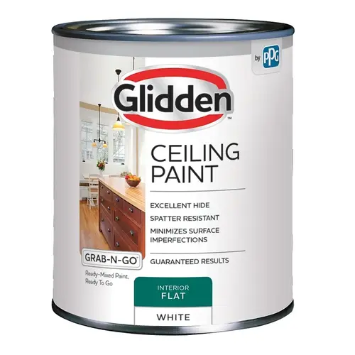 Grab-N-Go Ceiling Paint, Flat, White, 1 qt, Resists: Spatter, Latex Base