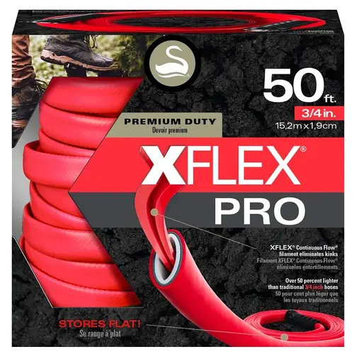 Swan XFlex PRO Series Garden Hose, 3/4 in, 50 ft L, Male x Female, Polyester, Red