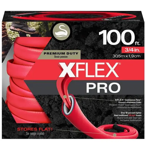 Swan XFlex PRO Series Garden Hose, 3/4 in, 100 ft L, Male x Female, Polyester, Red
