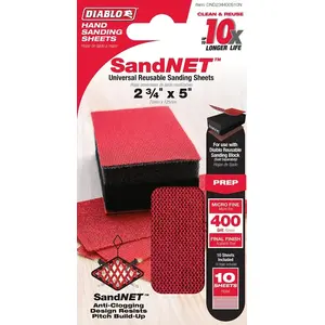 Diablo DND234400S10N Hand Sander Refill Sheet, 2-3/4 in L, 5 in W, 400 Grit, Ceramic Abrasive - pack of 10
