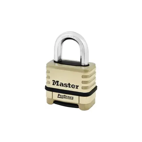 ProSeries Resettable Combination Padlock, 3/8 in dia x 15/16 in W x 1-1/16 in H Shackle, Brass, Boxed - pack of 4 ProSeries Resettable Combination Padlock, 3/8 in dia x 15/16 in W x 1-1/16 in H Shackle, Brass, Boxed - pack of 4