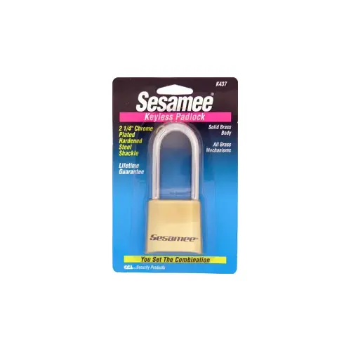 Sesamee  Keyless Padlock, 5/16 in Shackle dia, 2-1/4 in L X 1 in W, Brass, Carded