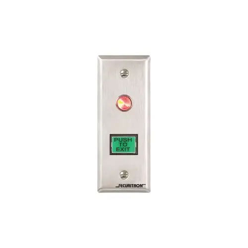 Push Button Momentary Narrow, Green / Red Lens Satin Stainless Steel Finish Push Button Momentary Narrow, Green / Red Lens Satin Stainless Steel Finish