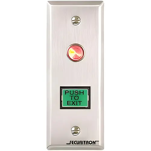 Push Button Momentary Narrow, Green / Red Lens Satin Stainless Steel Finish Push Button Momentary Narrow, Green / Red Lens Satin Stainless Steel Finish