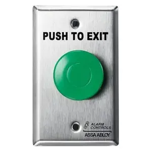 Alarm Controls TS-14 Single Gang Green Mushroom Push to Exit Button Satin Stainless Steel Finish
