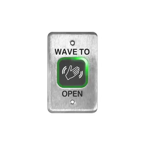 Single Gang Faceplate with Wave to Open Text and Hand Logo Satin Stainless Steel Finish