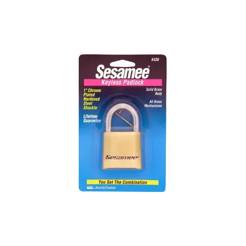 Sesamee 4-Dial Combination Brass 2" Padlock, 1" Shackle, Carded