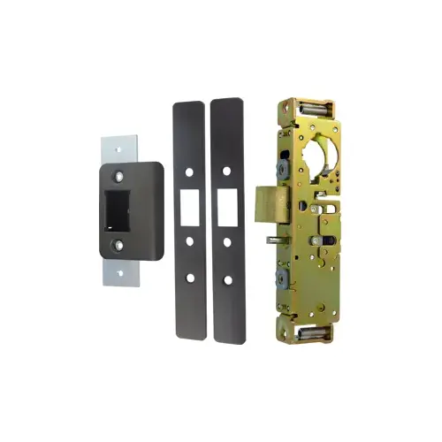 1-1/8" Backset Deadlatch - Heavy Duty, 4502 Strike, Flat and Radius Faceplates, Auxiliary Linchpin, 695/SP313 Anodized Dark Bronze 1-1/8" Backset Deadlatch - Heavy Duty, 4502 Strike, Flat and Radius Faceplates, Auxiliary Linchpin, 695/SP313 Anodized Dark Bronze