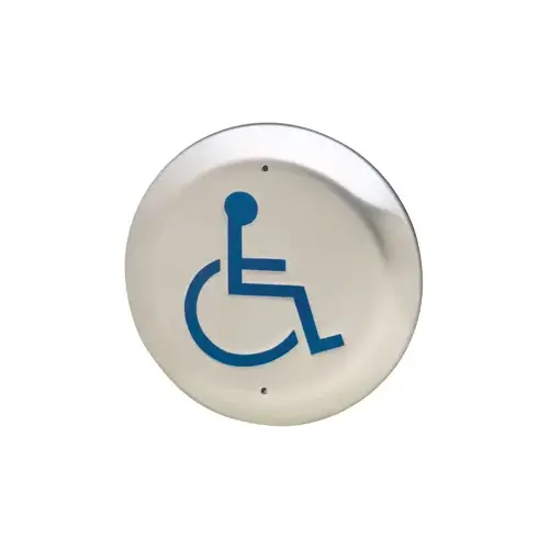 4-1/2" Round Push Plate Actuator with Handicap Logo Satin Stainless Steel Finish 4-1/2" Round Push Plate Actuator with Handicap Logo Satin Stainless Steel Finish