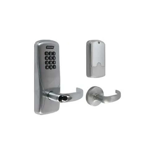Standalone Electronic Lock with Rights on Lock Cylindrical Classroom / Storeroom Keypad Sparta Lever with Large Format Less Core Satin Chrome Finish Standalone Electronic Lock with Rights on Lock Cylindrical Classroom / Storeroom Keypad Sparta Lever with Large Format Less Core Satin Chrome Finish