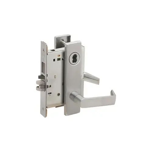 Entry / Office with Deadbolt Mortise Lock with Small Format IC Less Core with 06 Lever and L Escutcheon Satin Chrome Finish Entry / Office with Deadbolt Mortise Lock with Small Format IC Less Core with 06 Lever and L Escutcheon Satin Chrome Finish