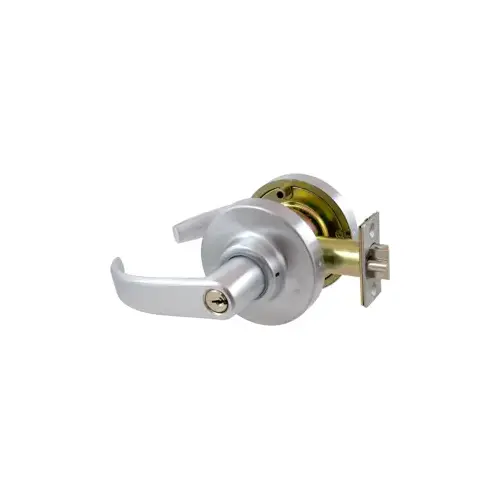Storeroom Lever Lockset, Curved Lever, Marks C Keyway, 6 Pin, 2-3/4" Backset, ANSI Strike, Grade 1, 626/US26D Satin Chrome Storeroom Lever Lockset, Curved Lever, Marks C Keyway, 6 Pin, 2-3/4" Backset, ANSI Strike, Grade 1, 626/US26D Satin Chrome