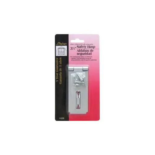 3 1/2" SAFETY HASP, ZINC PLATED, FIXED STAPLE