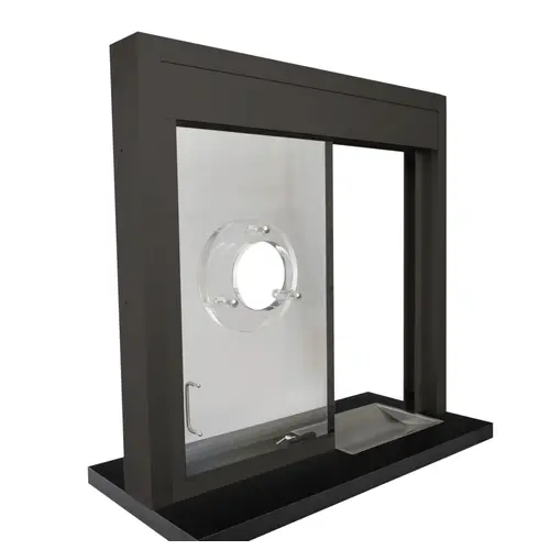 36" H x 36" W Horizontal Sliding Transaction Window Level 1 Bullet Resistant Right Hand Slide Dark Bronze Anodized Finish 36" H x 36" W Horizontal Sliding Transaction Window Level 1 Bullet Resistant Right Hand Slide Dark Bronze Anodized Finish